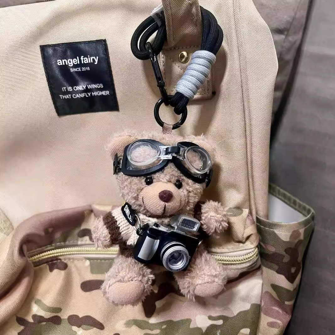 Cámara original oso lindo colgante de bolsa muñeca de felpa colgante de mochila colgante de pareja llavero regalo creativo