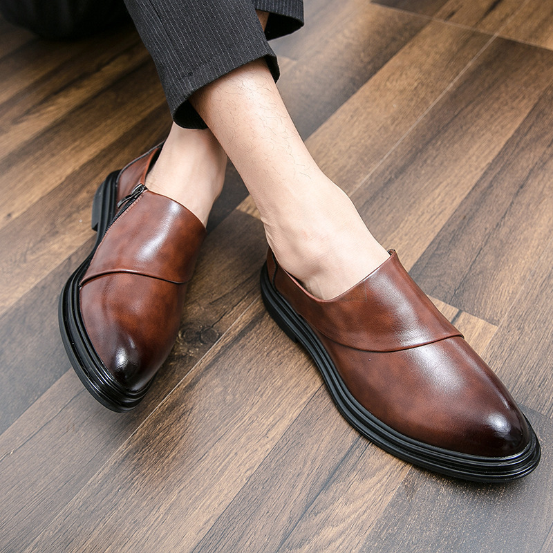 Primavera y otoño hombres zapatos de cuero casuales de negocios cubierta de punta zapatos de cuero casuales de un pie de zapatos de hombre botas de cuero pequeñas