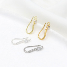 铜镀18K真金微镶锆石几何耳钩 14K包金保色耳勾 DIY耳饰配件 A02