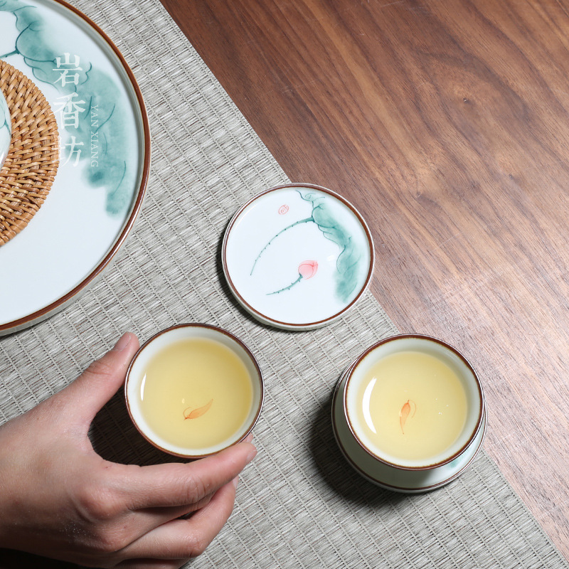 Winjiang pintado a mano Rosa verde loto taza de té estera Kung Fu ceremonia del té posavasos portavasos juego de té Accesorios