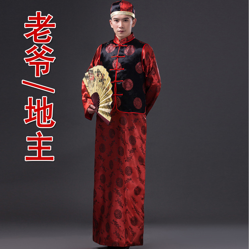 Chinese Style Vintage Wedding Tang Suit Groom's Long Gown Mandarin Jacket for landlords Men's Elder Brother's Wedding Toast Best Man's Dress
