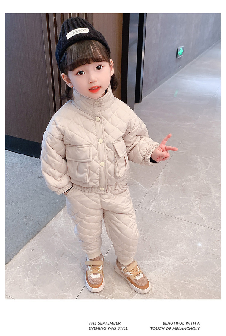 Girls' casual set for primary and secondary school children's winter insulation cotton jacket_voghion.com