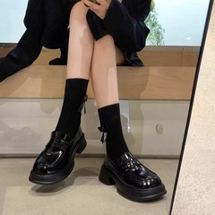 羊皮~葡萄妈一脚蹬懒人小皮鞋女复古粗跟英伦真皮松糕厚底乐福鞋