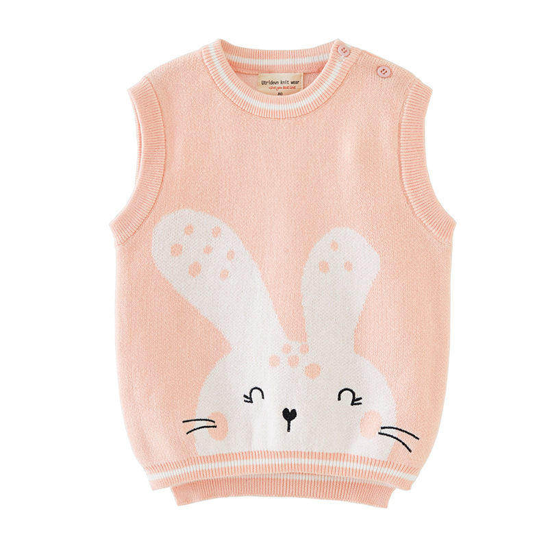 2023 Primavera, Otoño e Invierno ropa para niños clase un chaleco de suéter de algodón puro para niños chaleco Chaleco de punto lindo conejo blanco pequeño chaleco