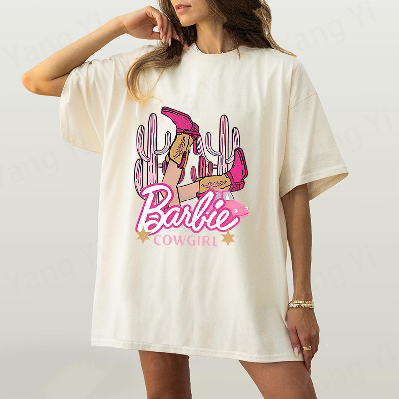 2026 Summer Pure Cotton Short-Sleeve T-Shirt for Men and Women, Denim Barbie Theme Print Girls' Top, Breathable Base Shirt 2026 Summer Pure Cotton Short-Sleeve T-Shirt for Men and Women, Denim Barbie Theme Print Girls' Top, Breathable Base Shirt