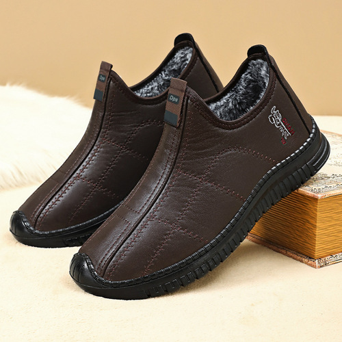 Men's Winter Cotton Boots New Cross-border Thicker Fleece Insulated Warm Mid-Age Father Shoes Anti-Slip One-Piece Casual Shoes