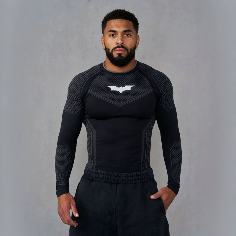 Youngla Co-Branded Batman Men's Long-Sleeved Jogging Sports Fitness Quick-Drying Breathable Elastic Tights Training Clothes Youngla Co-Branded Batman Men's Long-Sleeved Jogging Sports Fitness Quick-Drying Breathable Elastic Tights Training Clothes