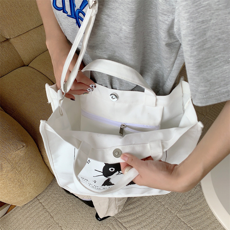 37271 Japanese cartoon canvas bag, women's printed crossbody bag, tote bag, large-capacity student class bag, handbag undefined