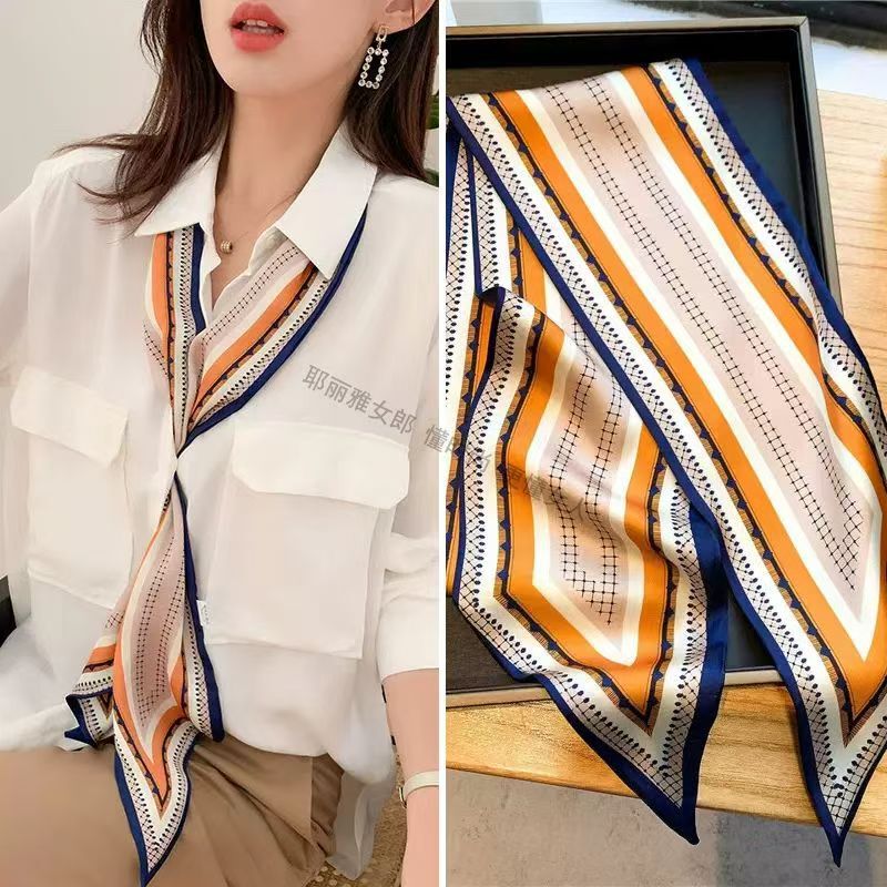 ロングシルクスカーフ、ファッショナブルなリボン、春と秋のプリント装飾シャツ、スーツ、スカーフ、ヘッドバンド|undefined
