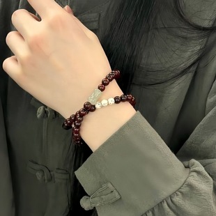 Original Small Leaf Red Sandalwood Bracelet with She Tai Jade Bamboo Knot Bracelet for Men and Women Wooden Buddhist Bead Bracelet