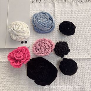 Autumn and Winter Atmosphere Velvet Rose DIY Handmade Plush Edge Clip Head Rope Beaded Corsage Clothing Accessories