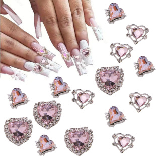 2024 Cross-Border Popular Nail Art Jewelry Alloy Pink Love Clip Diamond Nail Decoration Jewelry Wholesale