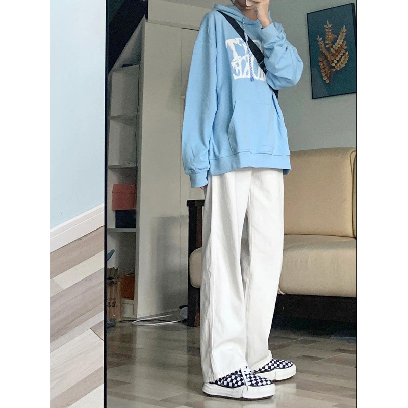 Jean décontracté polyvalent à jambe droite pour le printemps et l'été, marque tendance américaine de grande rue, blanc, ample et ample, ou_voghion.com