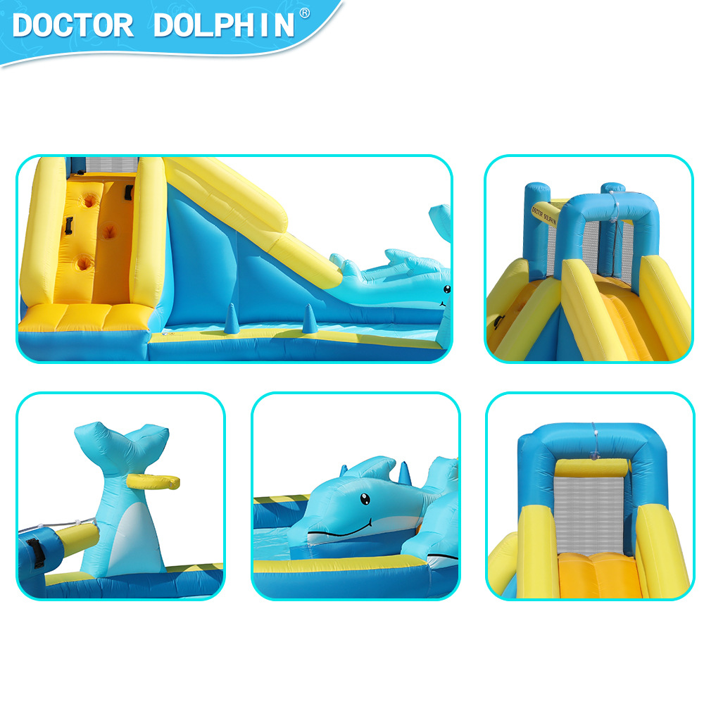 Castillo inflable para juegos acuáticos, mini parque infantil para uso doméstico, trampolín con escalera larga para interiores y exteriores, castillo inflable con piscina de olas