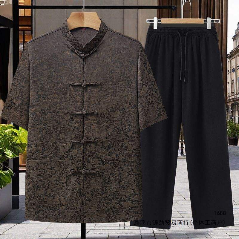 Men's Tang suit summer outfit for middle-aged and elderly men, new Chinese style, short-sleeved, suitable for grandfathers and fathers, 60 years old and 70 years old.