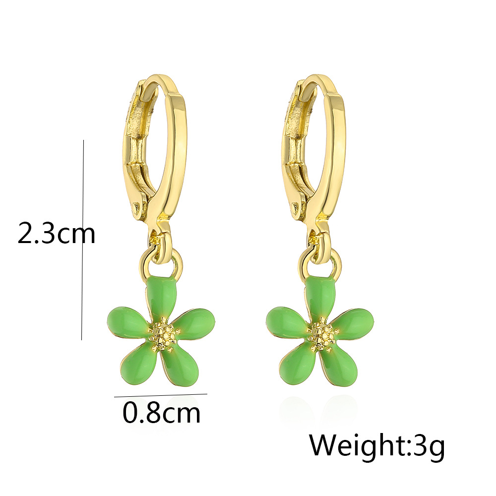 Fashion Flower Copper Enamel Gold Plated Drop Earrings 1 Pair