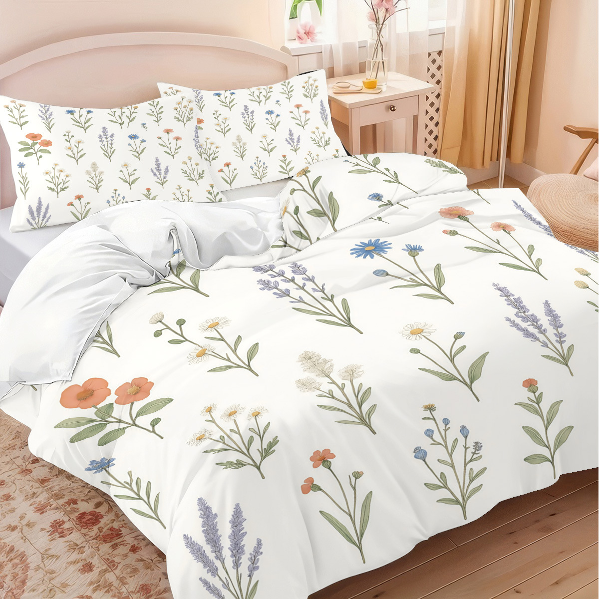 Funda de edredón floral fresca pequeña transfronteriza Estilo pastoral Ropa de cama floral pequeña Funda de edredón cepillada Juego de tres piezas JIT
