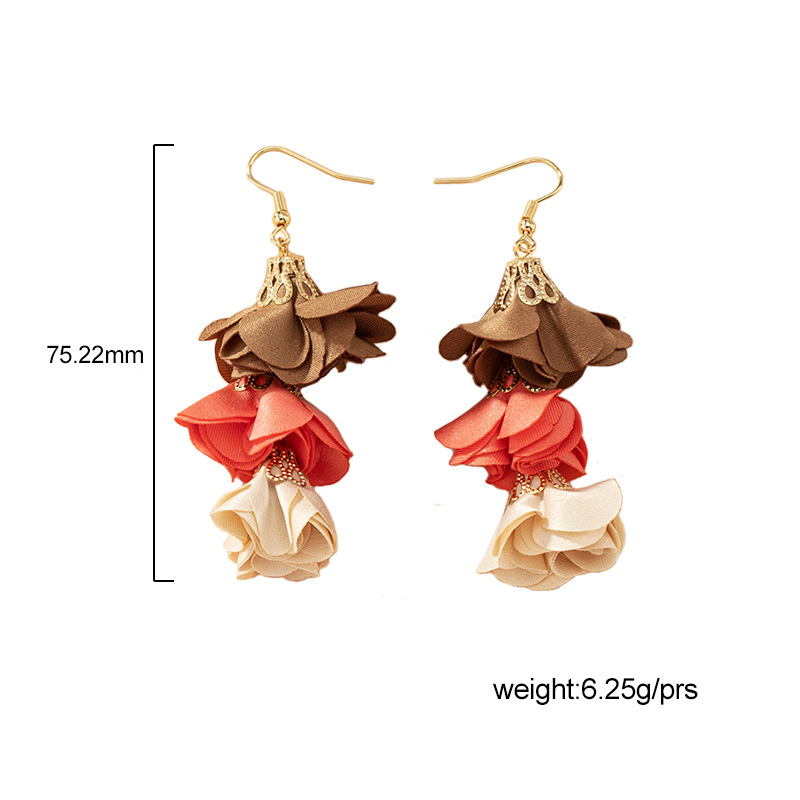 Korean Fabric Flower Contrast Color Earrings display picture 1