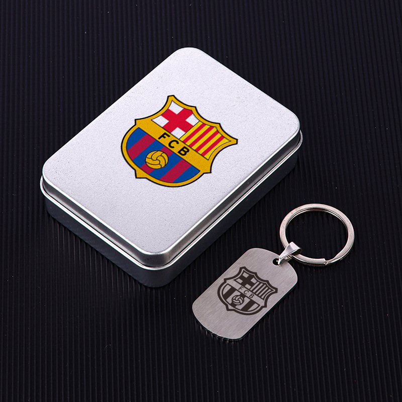 Club de fútbol insignia llavero Barcelona Real Madrid Manchester United AC Milan equipo militar tarjeta caja regalo