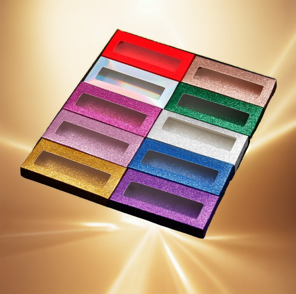 Caja de pestañas de color soporte grande caja de color de brillo universal caja de pestañas de 25mm de largo caja de embalaje de pestañas multicolor en stock