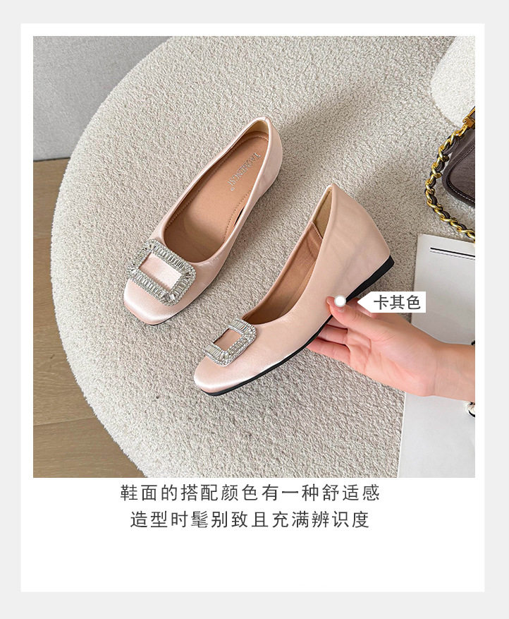 Giày bệt nữ mũi vuông khóa vuông cổ thấp chất liệu da lộn, phong cách công sở dễ phối đồ — Màu hồng, Màu nâu cà phê, màu đen chi tiết 7