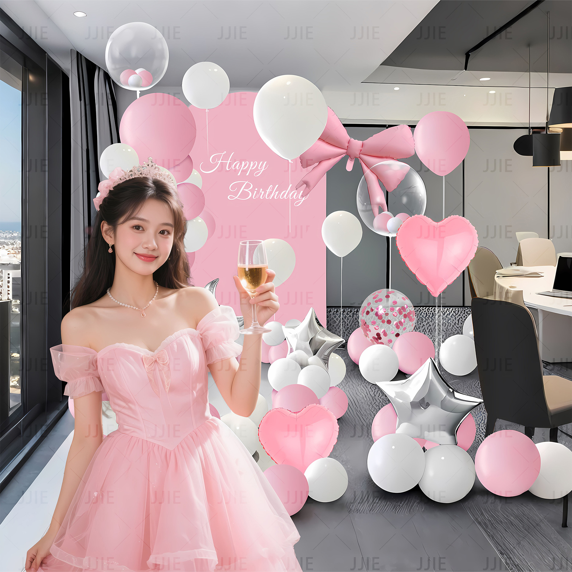 Celebridad en línea festejo feliz cumpleaños fiesta de globo para niños y niñas escenas de diseño de suministros de fondo pared decoración de 18 años