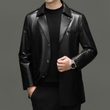 品牌海宁2025新款秋冬真皮皮衣男士高端翻领中长款山羊皮夹克外套