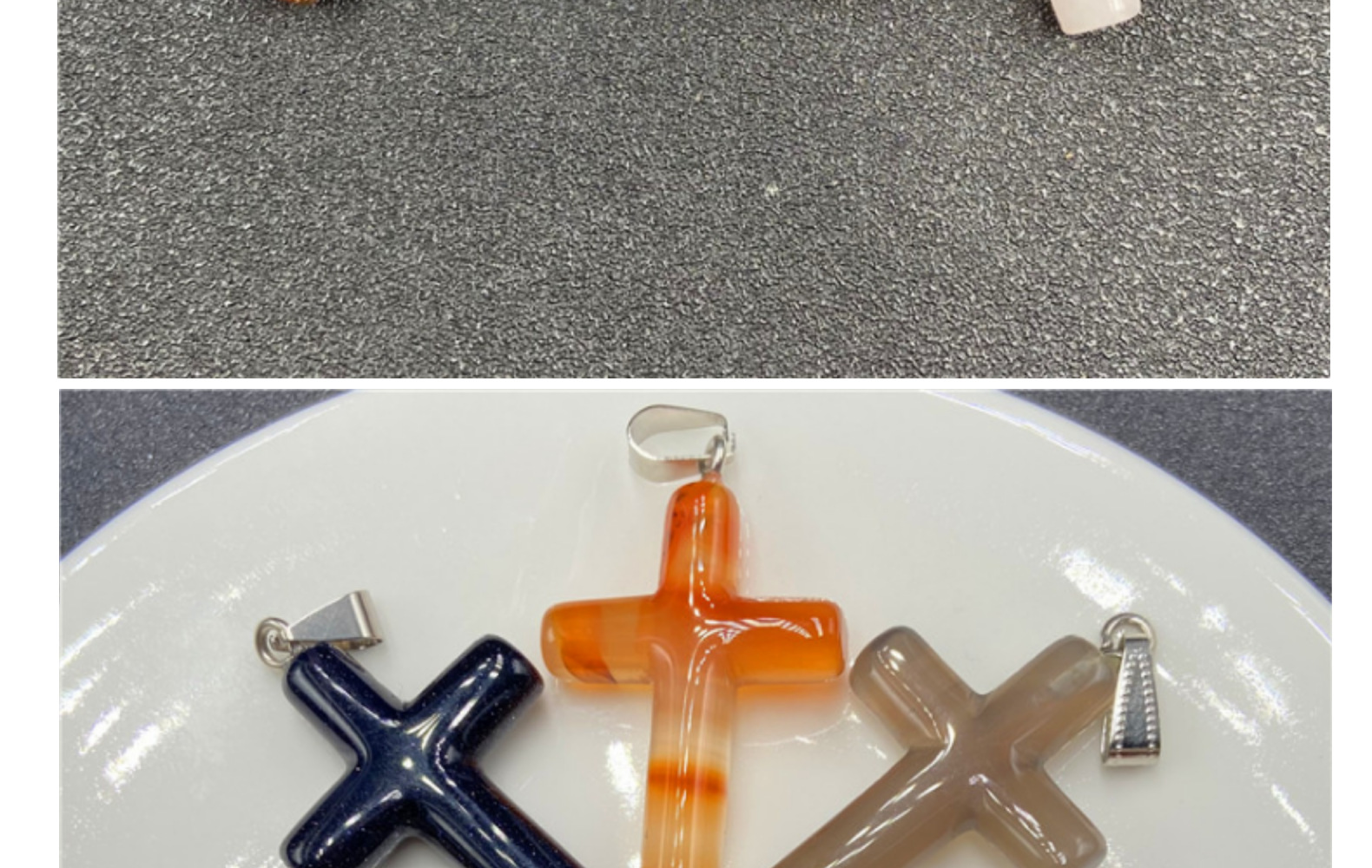 Retro Cross Natural Stone Pink Crystal Handmade Pendant Necklace 1 Piece