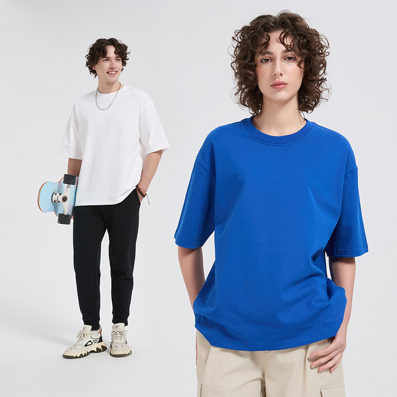 Summer Unisex Short-Sleeve T-Shirt 290g Heavyweight Xinjiang 100% Cotton Couple's Solid Color Loose Fit Convertible Jacket for Men Summer Unisex Short-Sleeve T-Shirt 290g Heavyweight Xinjiang 100% Cotton Couple's Solid Color Loose Fit Convertible Jacket for Men
