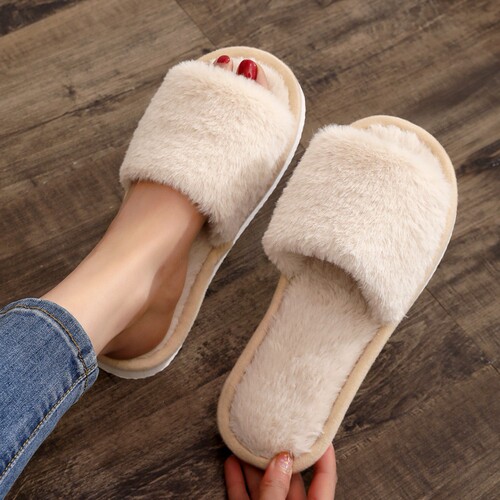 Cross-border new autumn and winter home open-mouth plush slippers breathable warm fuzzy slippers for women comfortable lightweight slippers