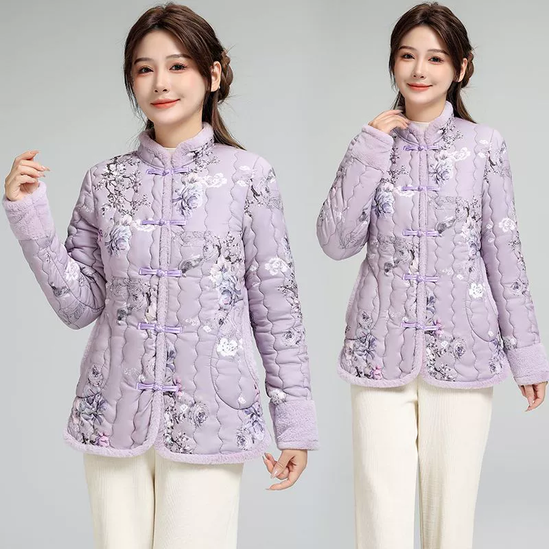 Новая женская хлопковая стеганая куртка в китайском стиле, ретро-пальто в стиле Тан, облегающая хлопковая стеганая куртка, теплая хлопковая стеганая куртка с принтом в национальном стиле.