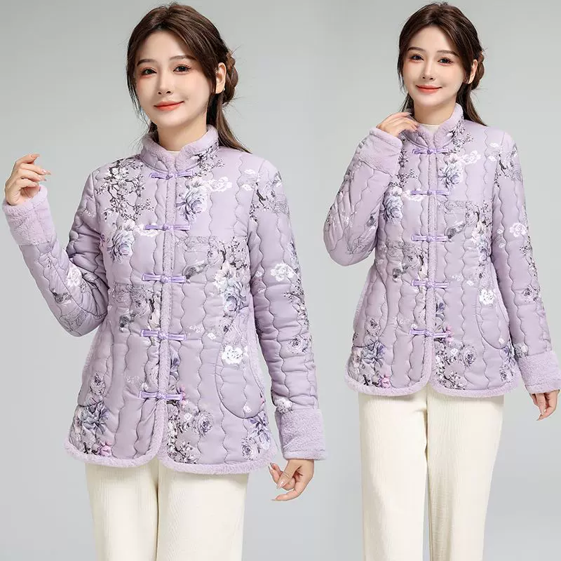 新中式国风棉衣棉服女士唐装复古外套印花修身加棉花棉袄保暖百搭