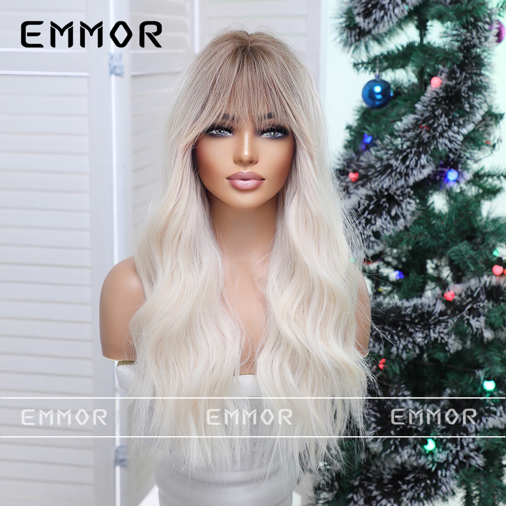 Comercio exterior transfronterizo nuevo tema de Navidad franja de pelo gradiente dorado marrón largo pelo rizado peluca europea y americana hembra