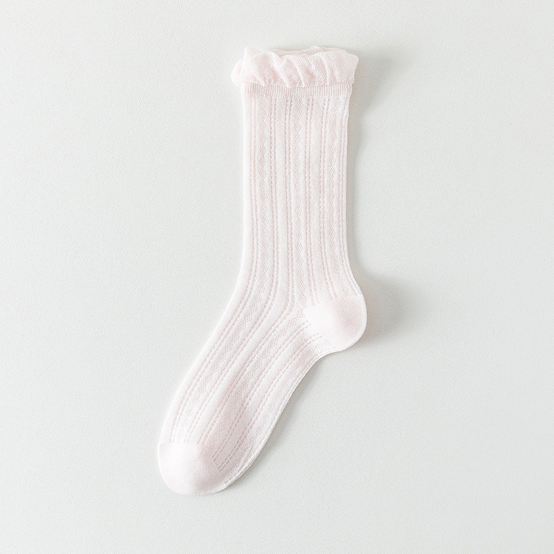 Calcetines de tubo medio Calcetines de algodón de color sólido para mujer delgada de verano Calcetines de confinamiento deshuesados Calcetines de pila de malla Calcetines de mujer Zhuji al por mayor