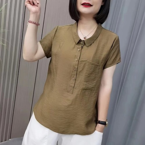 Icicle Silk Crepe Short-Sleeve Women's Top Summer Mother Short-Sleeve Top for Petite Women, Unique Design Women's Shirt