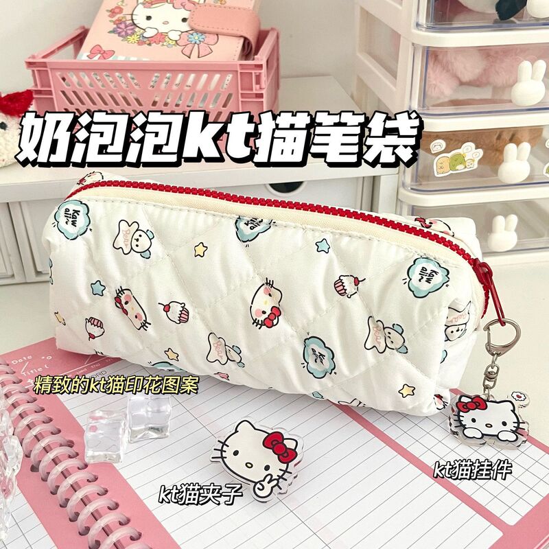 イン系かわいいハローキティケーキ鉛筆バッグ高価値プリントバブル収納袋大容量学生筆箱|undefined