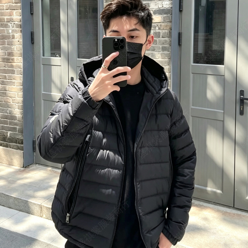Mengkou lightweight goose down jacket, galion stand-up collar, loose-fitting, slimming ribbed jacket, unisex, warm outerwear
