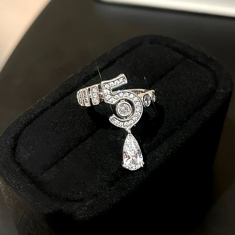 Super Sparkling Zircon Digital Water Drop Open Ring For Women, Niche Versatile Design, Index Finger Ring, Fashionable_voghion.com