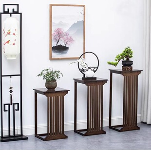 New Chinese style flower stand living room flower table flower pot bamboo plant solid wood floor bonsai shelf antique shelf Zen shelf