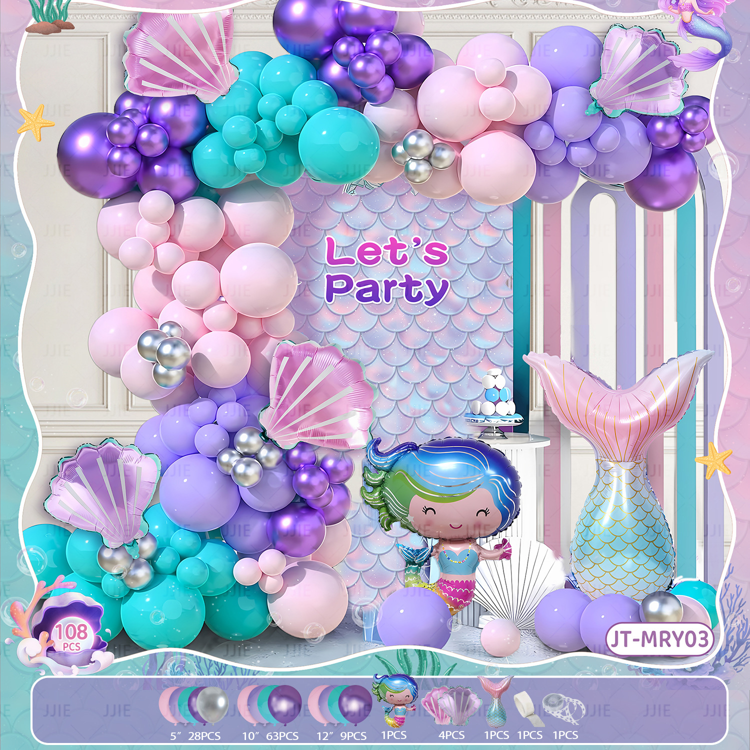 Amazon sirena cadena de globo cola sirena set de globo mar temático fiesta decoración para niños