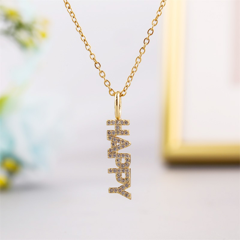 Simple Copper Inlaid Zirconium Happy Letter Necklace Wholesale Nihaojewelry display picture 3