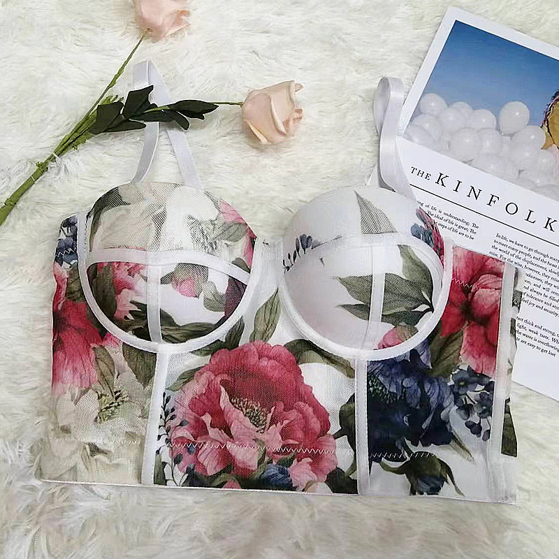 Retro Rose beauty back Sling girl's One-Piece sexy push-up impreso ropa interior con almohadilla en el pecho
