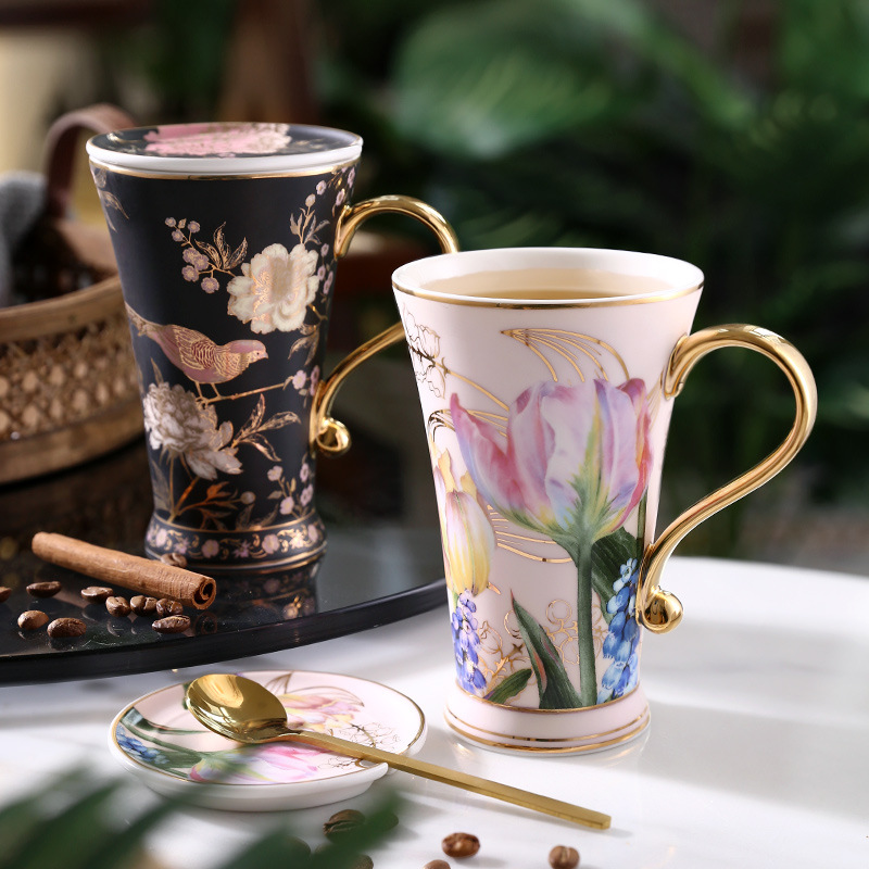 NoSin Nuo Xuan INS Pastoral Ceramic Mark Cup with a spoon of water cup light luxury female home cup men's simplicity and creativity
