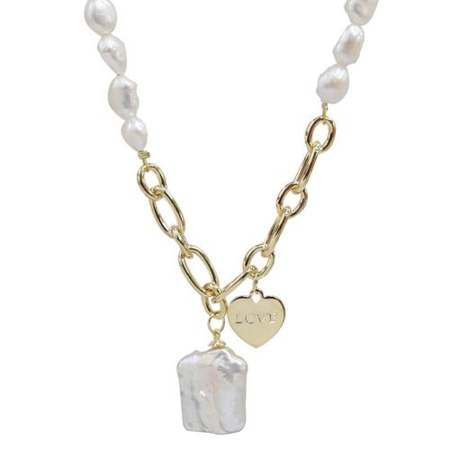 Square Freshwater Pearl Studded Heart Letter Necklace Korean Dongdaemun Fashion and Elegance Pendant Celebrity Necklace for Women