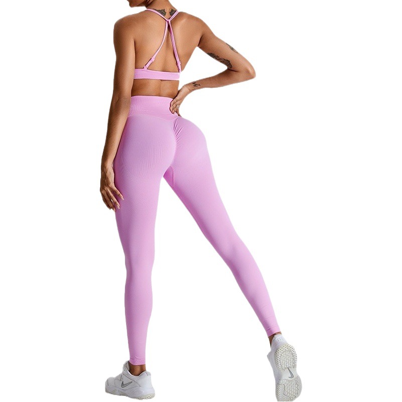 Traje de ropa de yoga sin costuras transfronterizas traje de Deportes de espalda cruzada para mujer Peach Hip lifting deportes al aire libre ropa de fitness