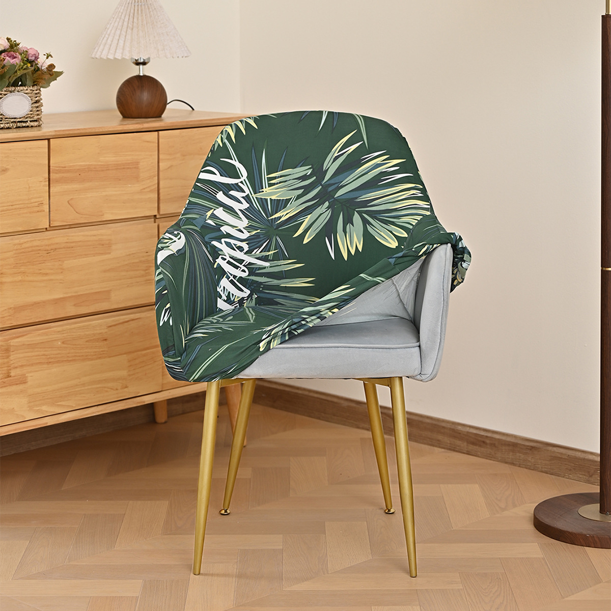 Nuevas cubiertas de silla de comedor de arco transfronterizas con impresión elástica de seda de leche resistente al polvo y al desgaste SHEIN