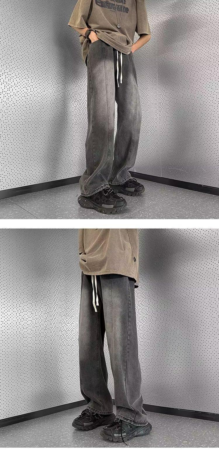 Men's Loose Straight Leg Jeans Style High Street Retro Washed Design Casual Wide Leg Pants Spring Autumn_mkmklike.com