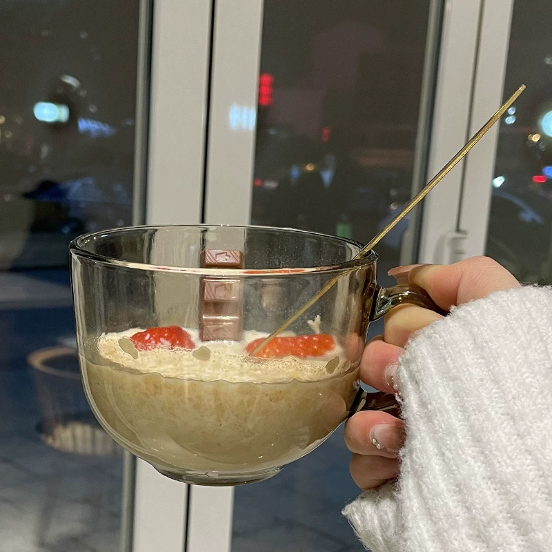 Стеклянная чашка камелия, чашка для овсяного завтрака, дом с крышкой, прозрачная чашка для молока и кофе, оптовая продажа