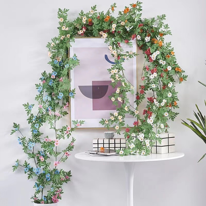 Simulated Daisy Flower Vine Small Sunflower Flower Vine Fake Strip Living Room Air Conditioning Pipe Indoor Window Blocking Decorative Floral Art