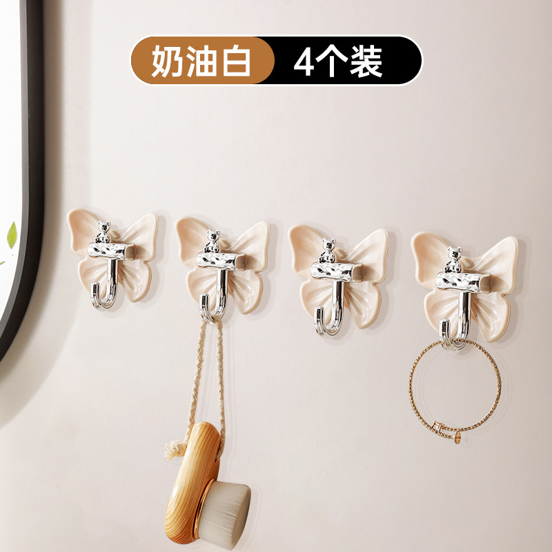 Gancho de mariposa de oso de lujo ligero, adhesivo, fuerte soporte de peso, sin perforación, cocina, baño, puerta de baño, gancho adhesivo que no deja marcas detrás